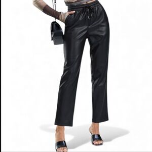 NWT Black Faux Leather Cropped Pants | High Waisted | Straight Leg